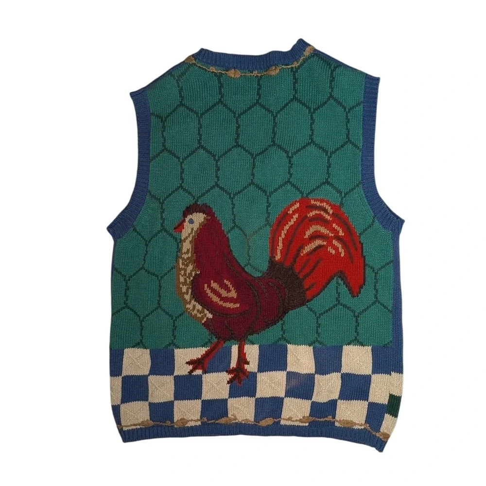 Eagle Eyes Collectibles Embroidered Rooster‎ Chicken Button Up Vest Women M 90s - Picture 2 of 6